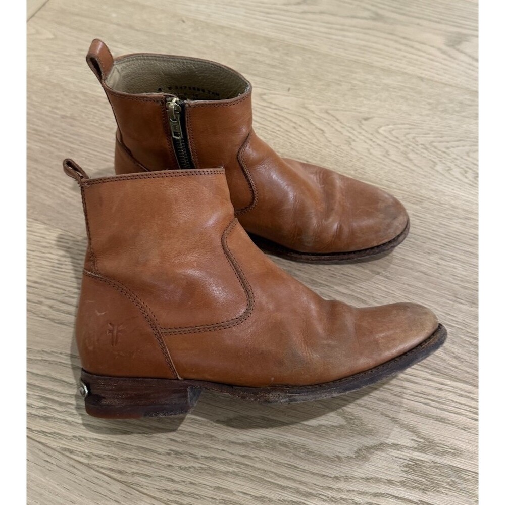 Frye Brown Leather Western Ankle Boots Round Toe Women’s US 6 Zipper